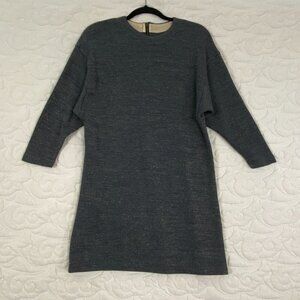 Zara Basic T-Shirt Mini Dress Gray with Gold Threading Dolman Sleeves Size Small